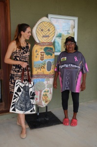Emily Murray with Miss Australia Madeline Cowe at Girringun Aboriginal Art Centre in Cardwell